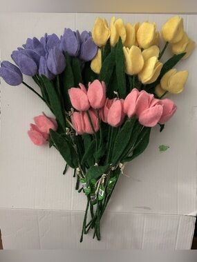 Felt Tulip Bouquet - Pink, Yellow & Purple - Home Accents
